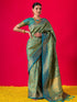 Teal Jaal Banarasi Silk Saree with Blouse Fabric